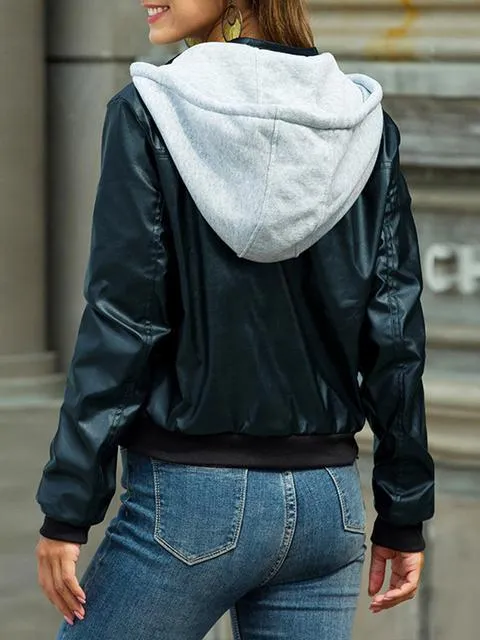 Lange Ärmel Outwear Kapuzen PU Jacke