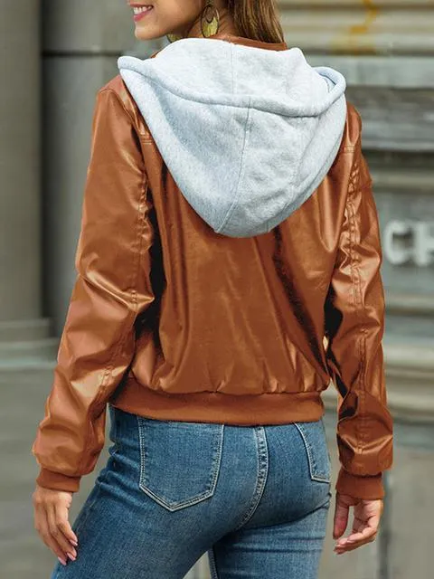 Lange Ärmel Outwear Kapuzen PU Jacke