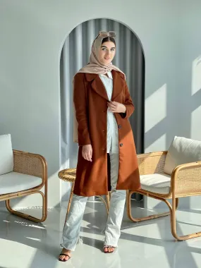 Lapel Winter Coat In Coffee Brown