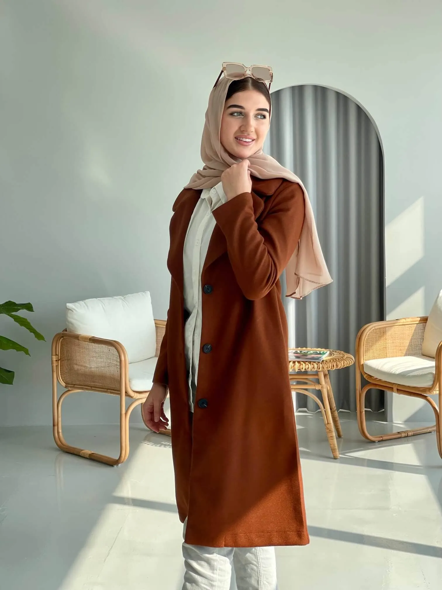 Lapel Winter Coat In Coffee Brown