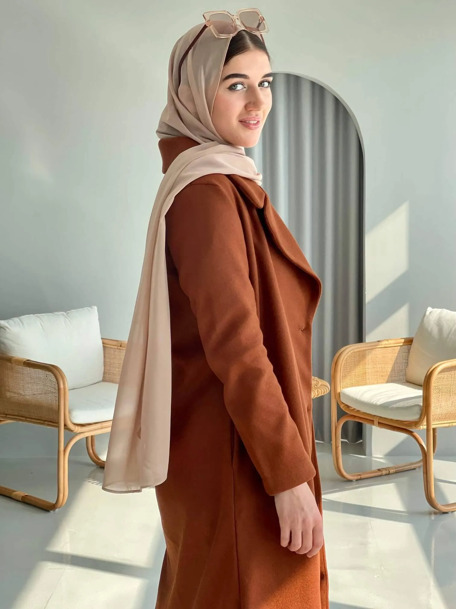 Lapel Winter Coat In Coffee Brown