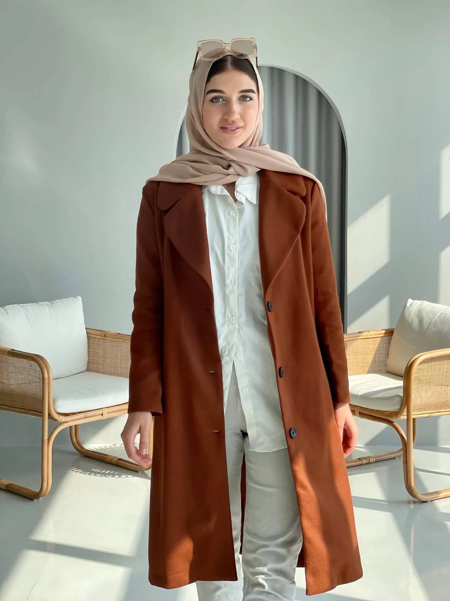 Lapel Winter Coat In Coffee Brown