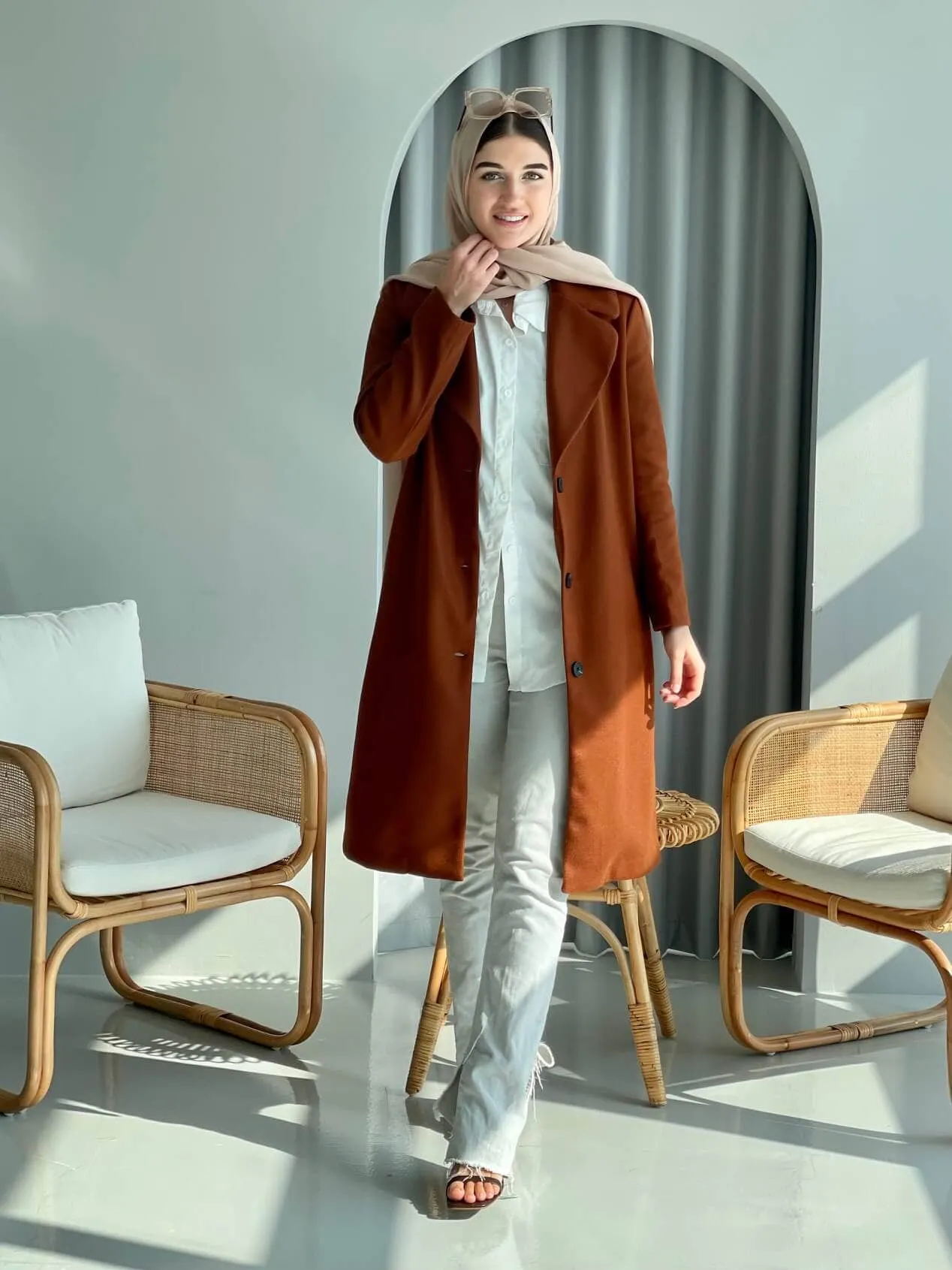 Lapel Winter Coat In Coffee Brown