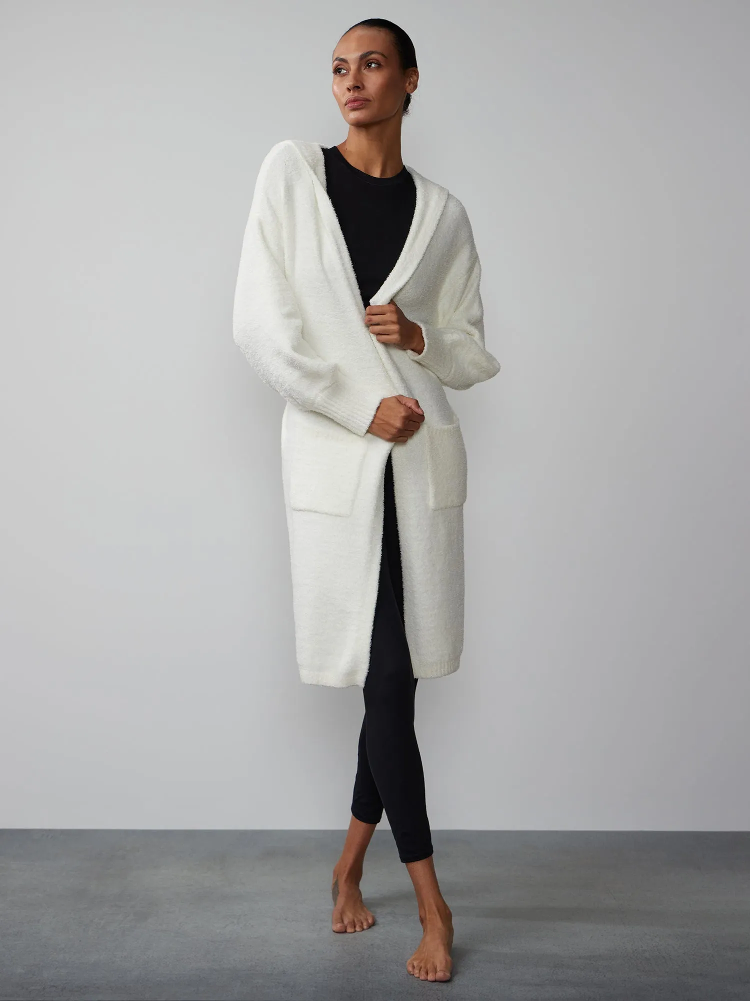 Long Sleeve Hooded Teddy Pocket Cardigan