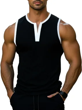 Men's Contrast Color V-Neck Tank Top