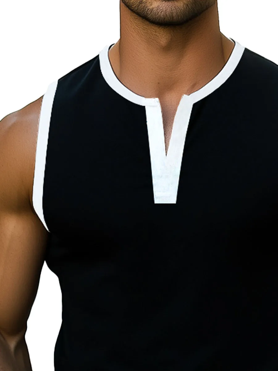 Men's Contrast Color V-Neck Tank Top