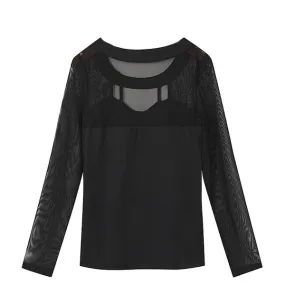Meshed Hollow Out Autumn Long Sleeve Dress