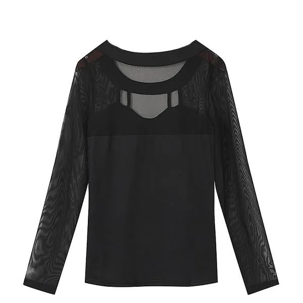 Meshed Hollow Out Autumn Long Sleeve Dress
