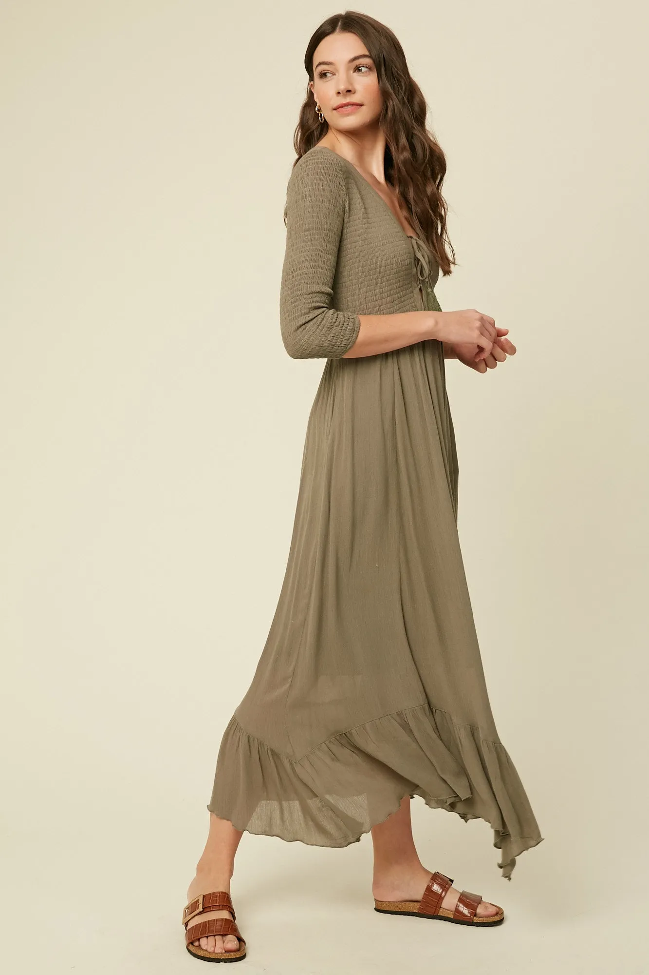 Olive Asymmetric Plunge Dress