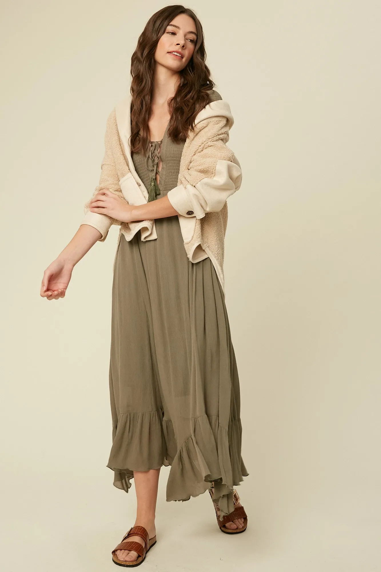 Olive Asymmetric Plunge Dress