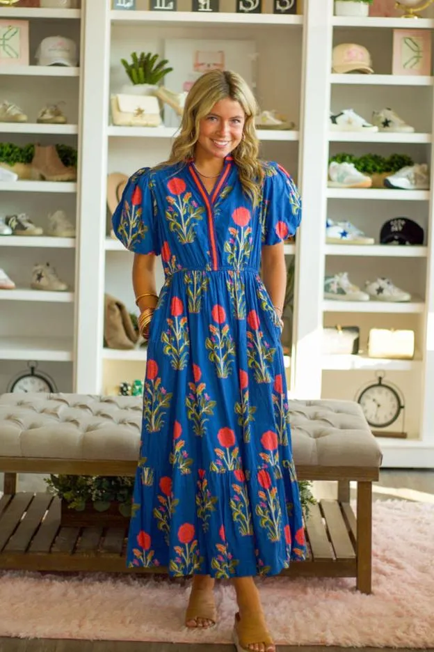 Puff Sleeve Flower Print Maxi Dress