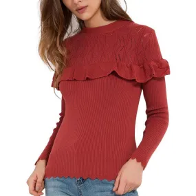 Ruffle Slim Knitted Hollow Out Long Sleeve
