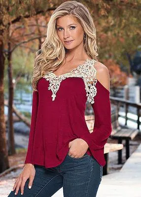 Sexy Floral Lace Off Shoulder Loose Long Sleeve
