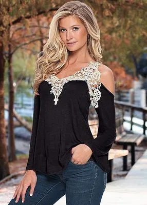Sexy Floral Lace Off Shoulder Loose Long Sleeve