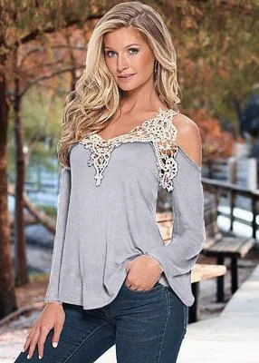 Sexy Floral Lace Off Shoulder Loose Long Sleeve