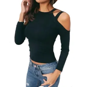 Sexy Off Shoulder Slim Crop Top Long Sleeve Shirt