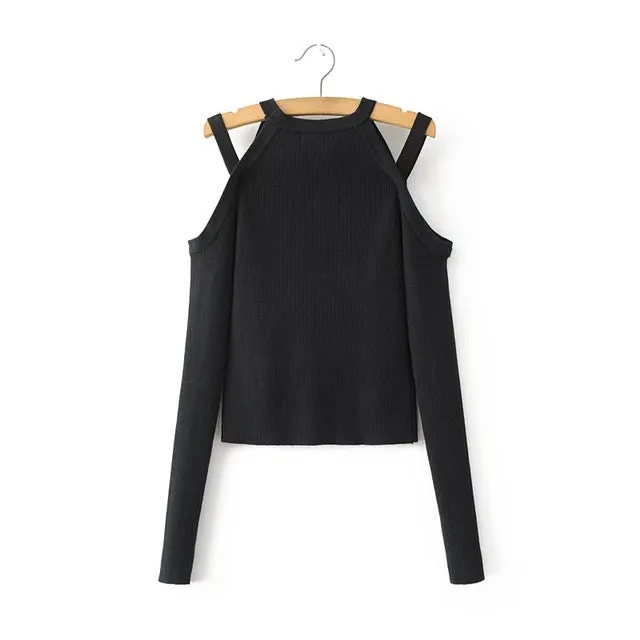 Sexy Off Shoulder Slim Crop Top Long Sleeve Shirt