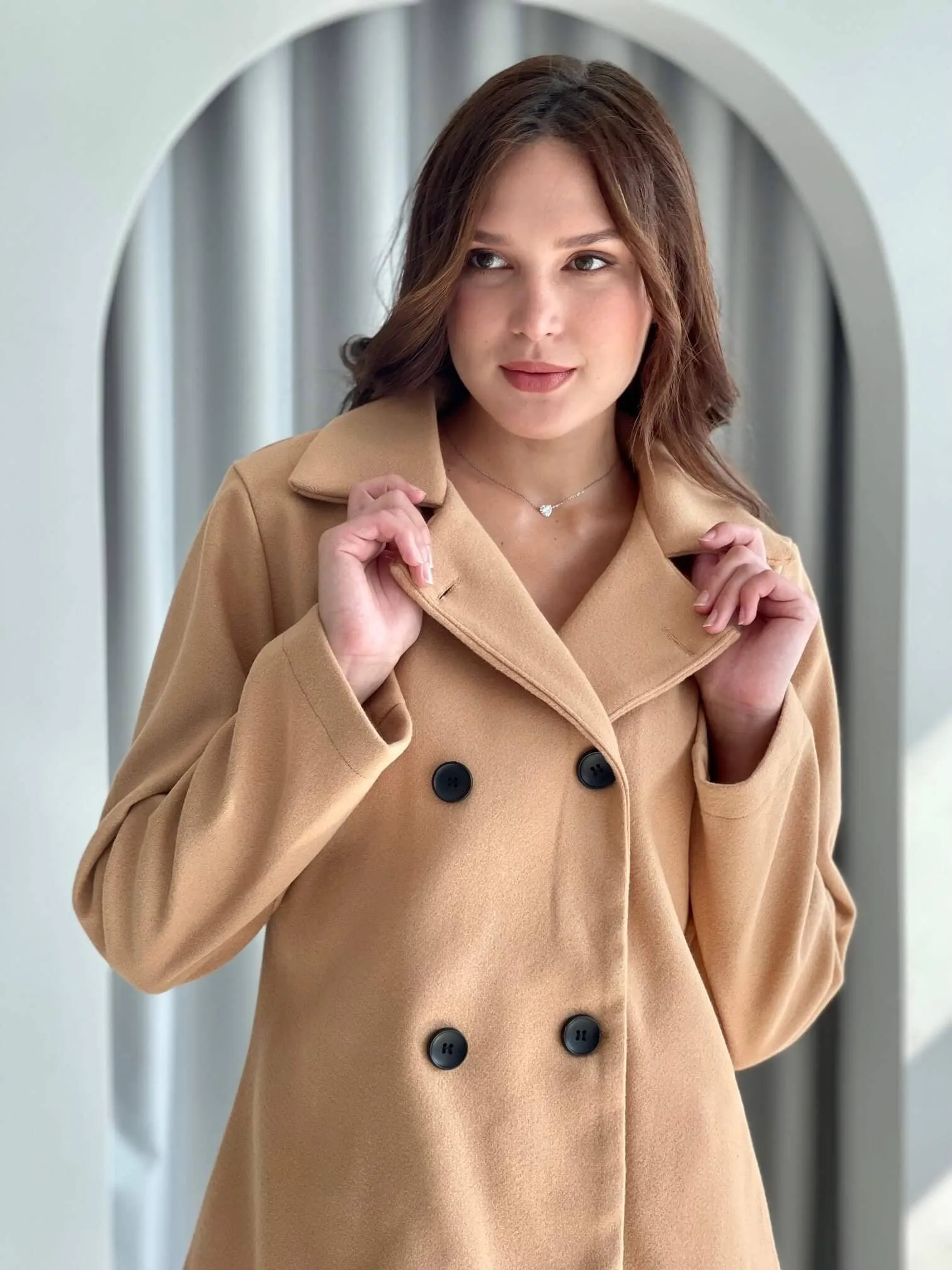 Solid Double Breasted Over Coat