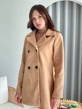 Solid Double Breasted Over Coat