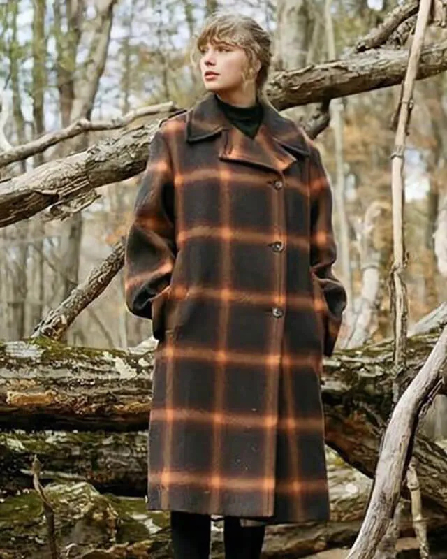Taylor Swift Evermore Plaid Wool Coat Long Women's Winter Jacket