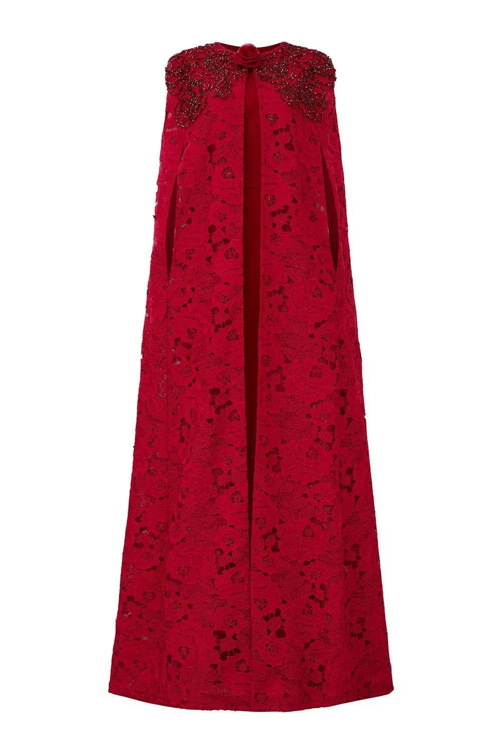 Vada Sheath Cape Sleeved Lace Floor Length Dress