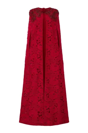 Vada Sheath Cape Sleeved Lace Floor Length Dress
