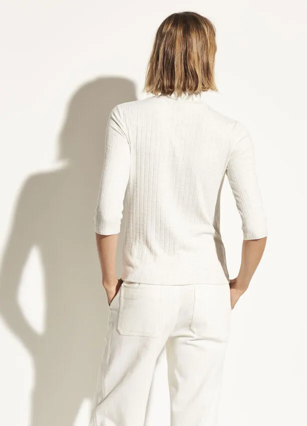 Vince - Button Up Elbow Sleeve Top in Off White