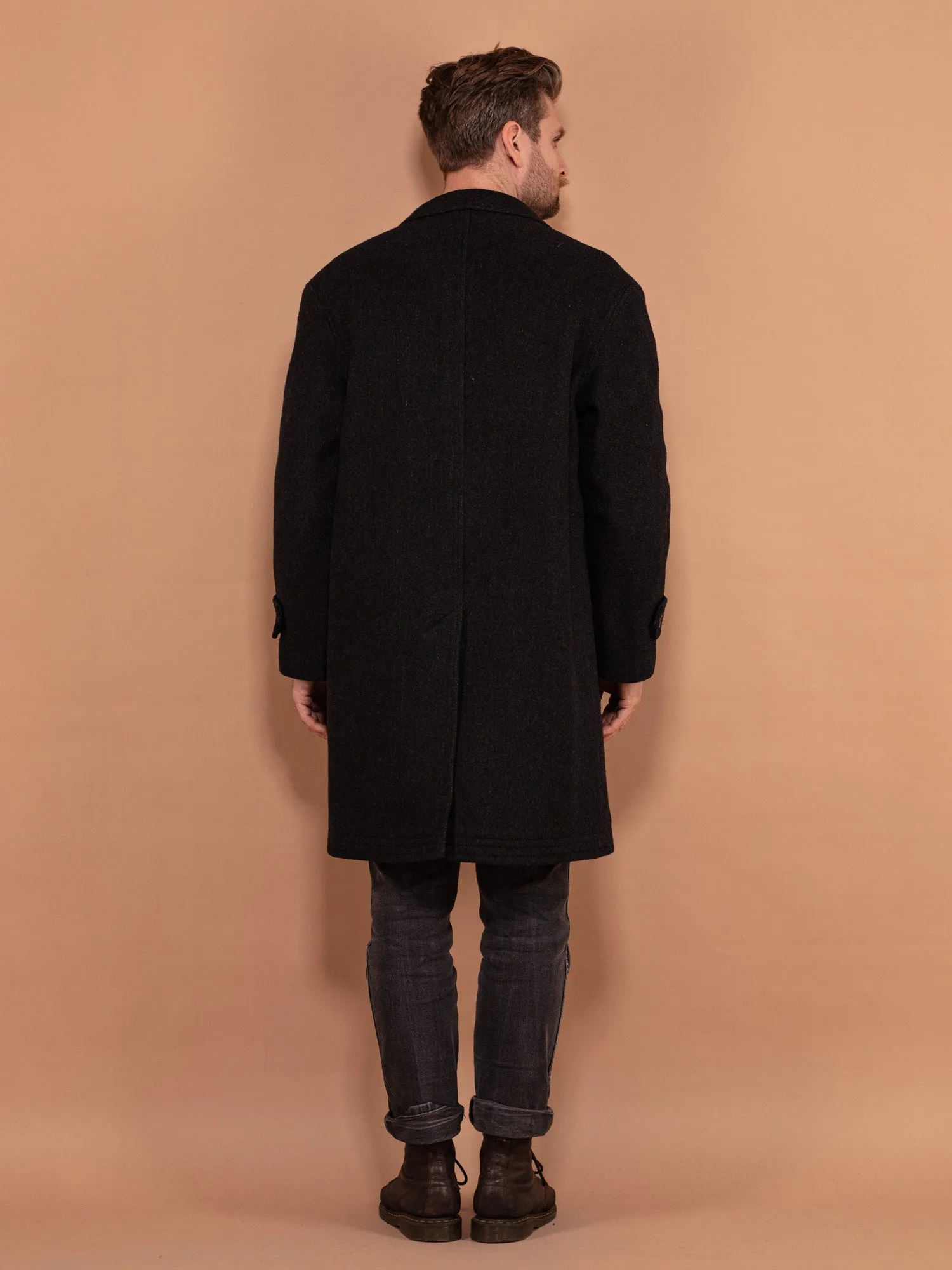 Vintage 60's Men Heavy Wool Coat in Black