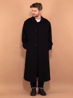 Vintage 80's Men Loden Wool Blend Coat in Navy Blue