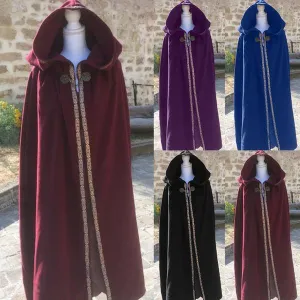 Vintage Style Classic Retro Medieval Hooded Cape Cloak Solid Color Halloween Retro Cosplay Cloaks