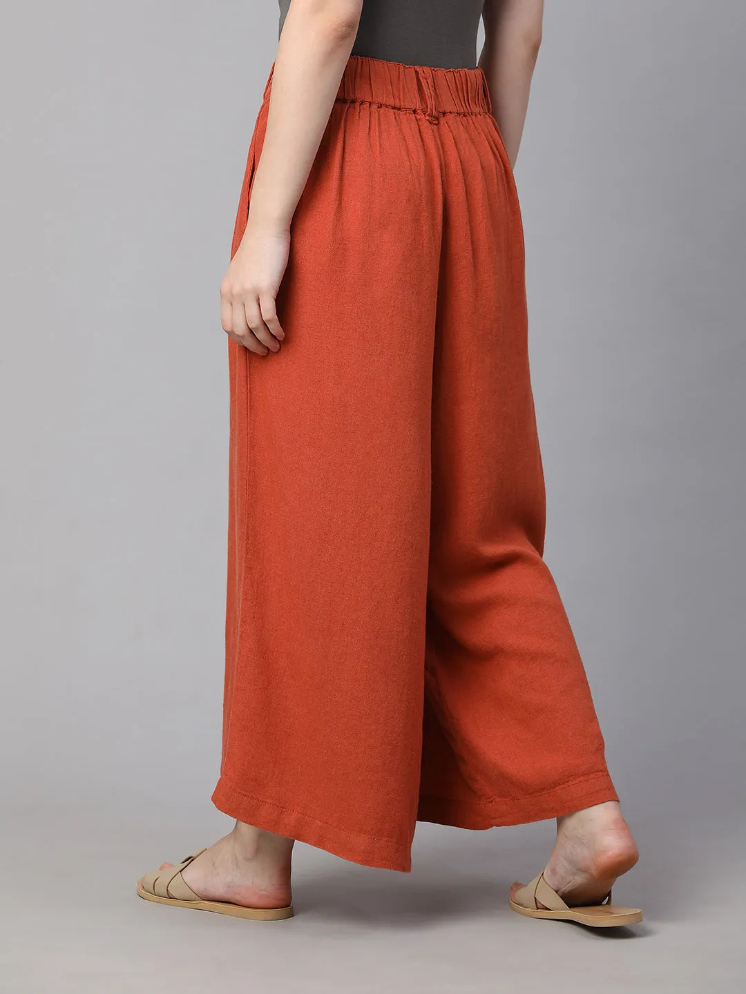 Women's Rust Linen Viscose Regular Fit Culotte